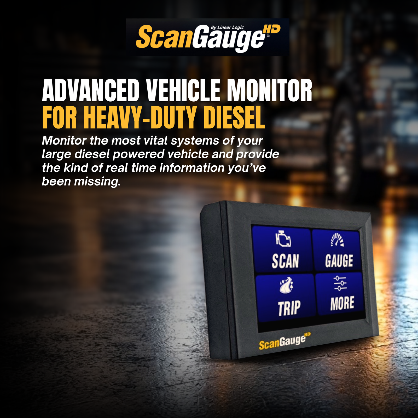 ScanGauge HD all-in-one heavy diesel monitor with live gauges, trip computers and fault code reader