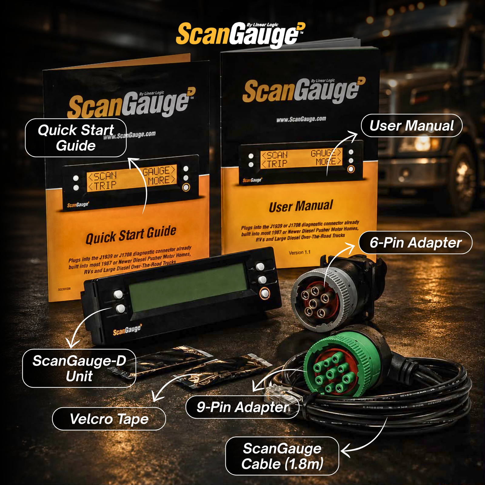 ScanGauge-D engine monitor for heavy diesel vehicles. What's in the box